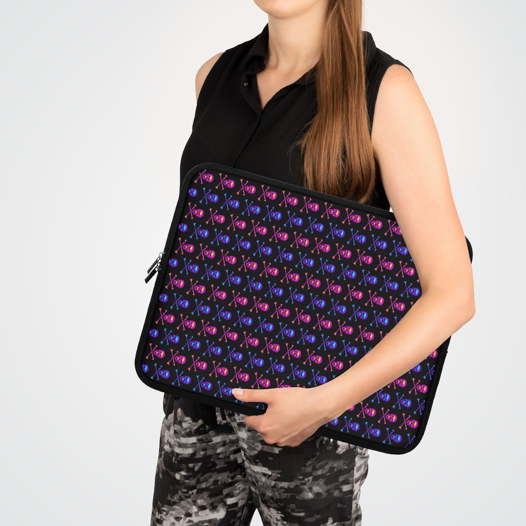 Geotrott Pink Blue Skull And Bones Pattern Black Laptop Sleeve