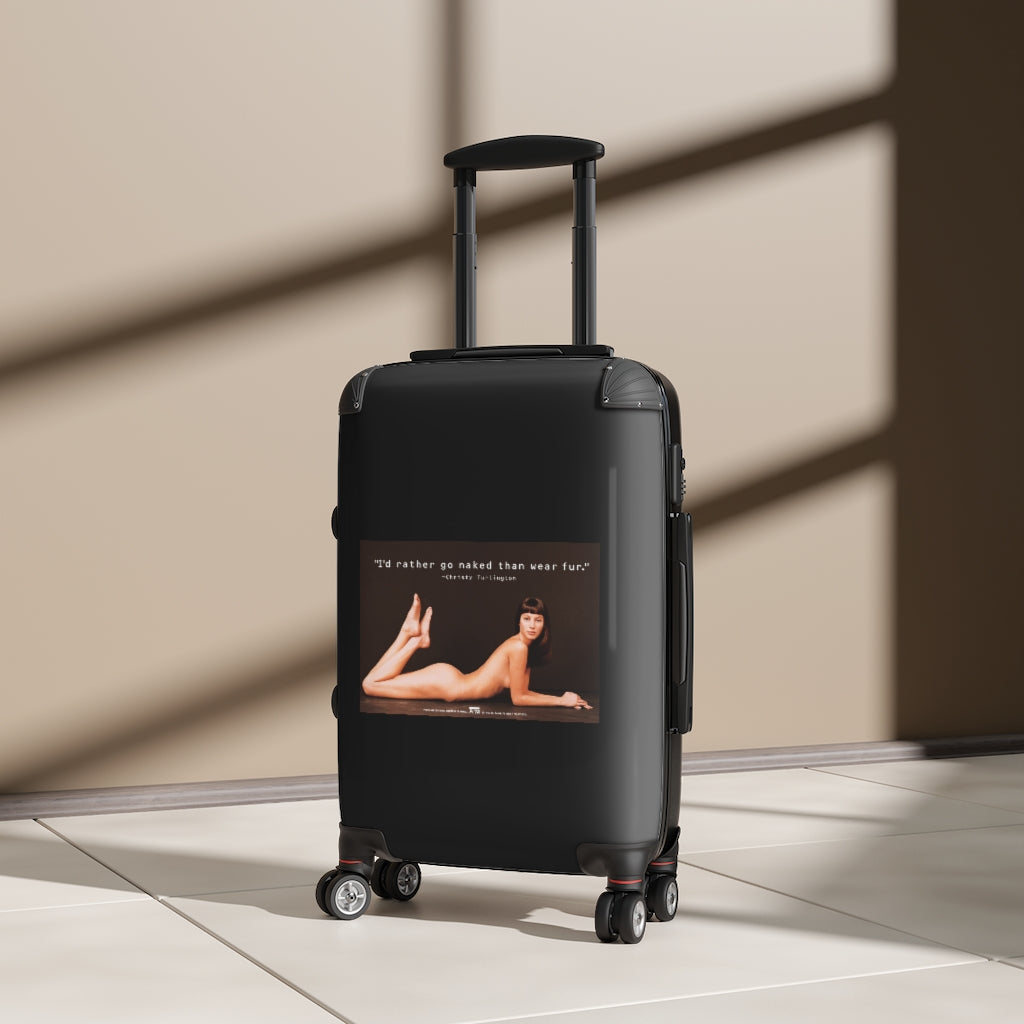 Getrott I'd rather go naked than wear fur Christy Turlington Peta World Classic Poster Black Cabin Suitcase Extended Storage Adjustable Telescopic Handle Double wheeled Polycarbonate Hard-shell Built-in Lock-Bags-Geotrott