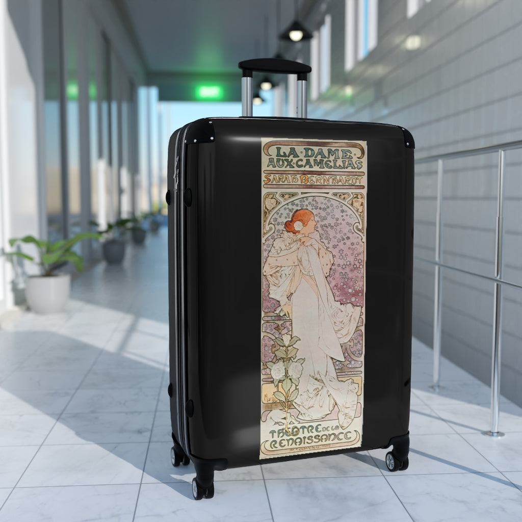Geotrott La Dame Aux Camelias Sarah Bernhardt World Classic Poster Black Cabin Suitcase Extended Storage Adjustable Telescopic Handle Double Wheeled Polycarbonate Hard-Shell Built-In Lock