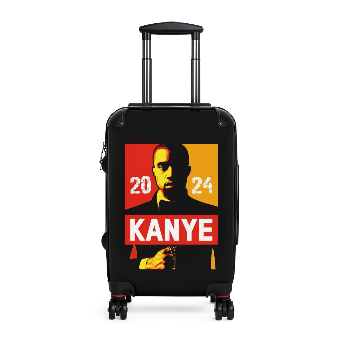 Geotrott Kanye West For President 2024 Black Red Yellow Cabin Suitcase Extended Storage Adjustable Telescopic Handle Double Wheeled Polycarbonate Hard-Shell Built-In Lock