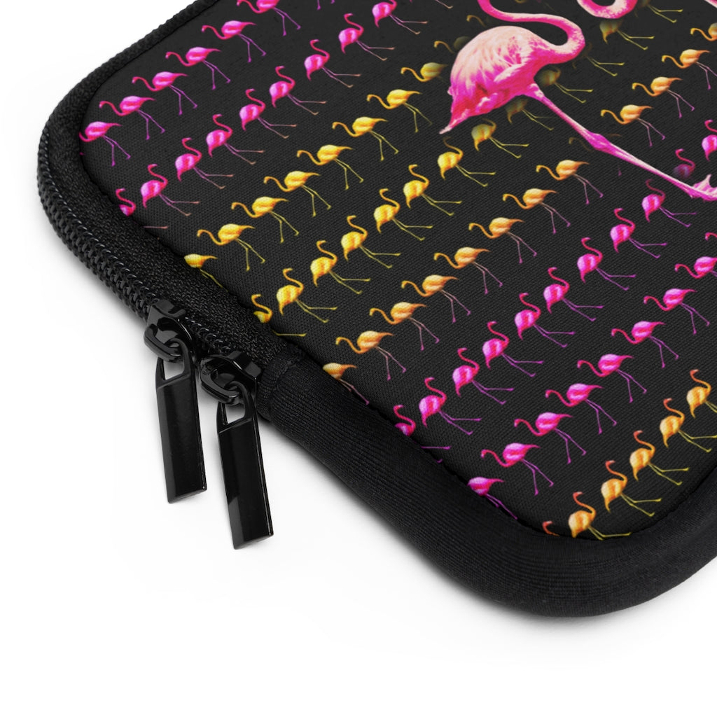 Getrott Pink Flamingo Birds Kissing Black Laptop Sleeve-Laptop Sleeve-Geotrott