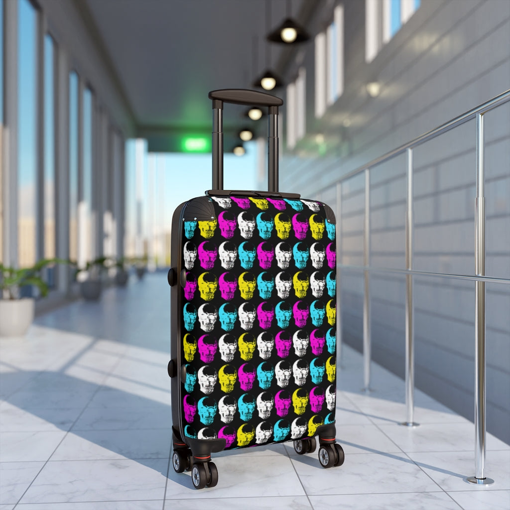 Geotrott Skulls Wall Print Pattern Cabin Suitcase Extended Storage Adjustable Telescopic Handle Double Wheeled Polycarbonate Hard-Shell Built-In Lock