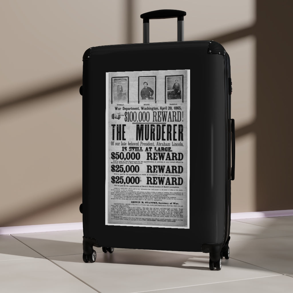 Getrott War Department Washington April 20th 1865 100,000 Reward The Murdered of Abraham Lincoln World Classic Poster Black Cabin Suitcase Carry-On Travel Check Luggage 4-Wheel Spinner Suitcase Bag Multiple Colors and Sizes-Bags-Geotrott