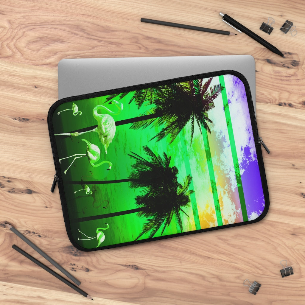 Getrott Green Beach Sunset Flamingos Laptop Sleeve-Laptop Sleeve-Geotrott