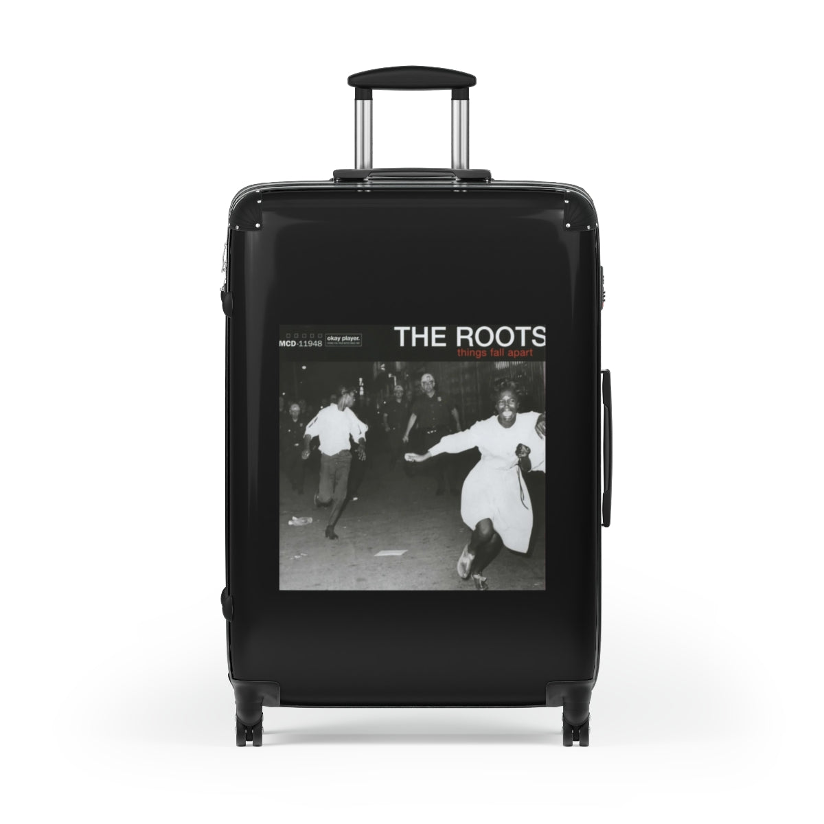 Geotrott The Roots Things Fall Apart 1999 Black Cabin Suitcase Extended Storage Adjustable Telescopic Handle Double Wheeled Polycarbonate Hard Shell Built In Lock