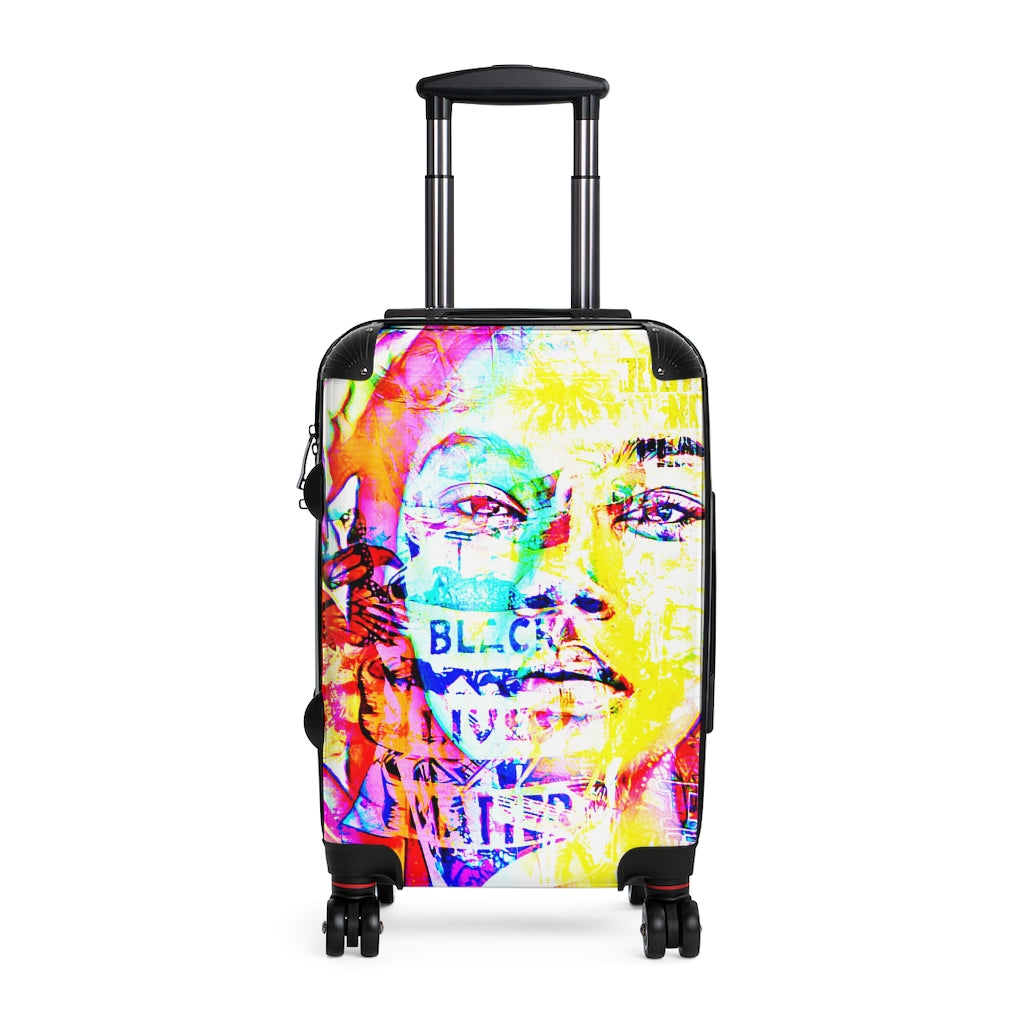 Geotrott Black Lives Matter Girl Face Graffiti Art Cabin Suitcase Extended Storage Adjustable Telescopic Handle Double Wheeled Polycarbonate Hard-Shell Built-In Lock