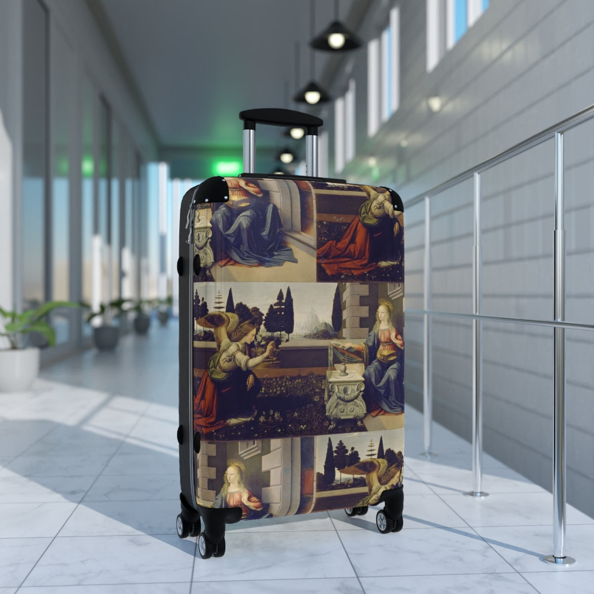 Getrott Annunciation by Leonardo Da Vinci Black Cabin Suitcase Extended Storage Adjustable Telescopic Handle Double wheeled Polycarbonate Hard-shell Built-in Lock-Bags-Geotrott