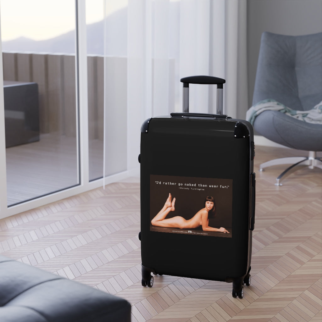 Getrott I'd rather go naked than wear fur Christy Turlington Peta World Classic Poster Black Cabin Suitcase Extended Storage Adjustable Telescopic Handle Double wheeled Polycarbonate Hard-shell Built-in Lock-Bags-Geotrott