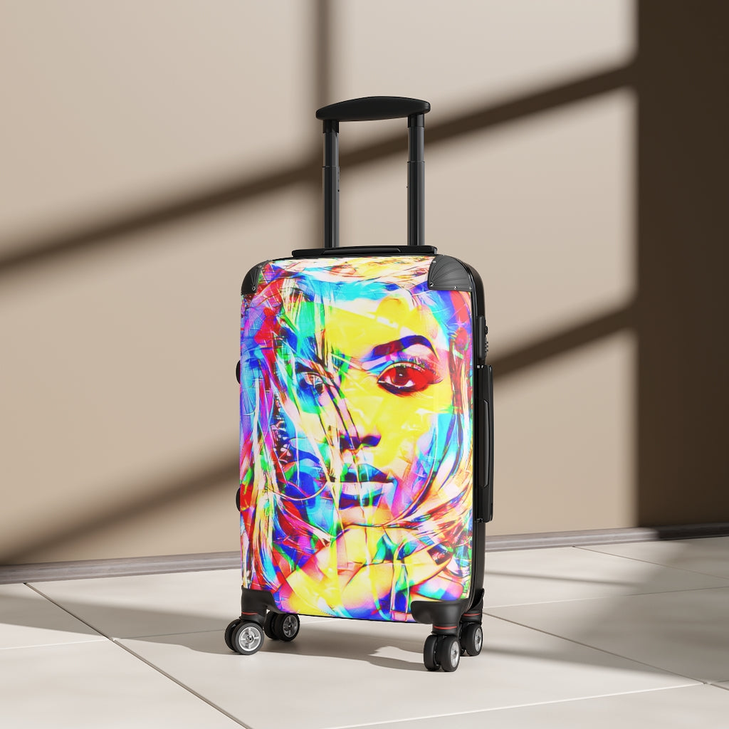 Geotrott Shenika Face Graffiti Art Cabin Suitcase Extended Storage Adjustable Telescopic Handle Double Wheeled Polycarbonate Hard-Shell Built-In Lock