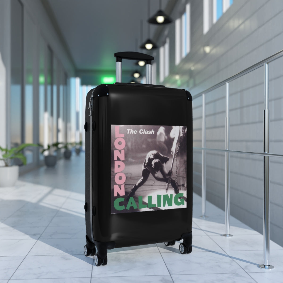 Geotrott The Clash London Calling 1979 Black Cabin Suitcase Extended Storage Adjustable Telescopic Handle Double Wheeled Polycarbonate Hard Shell Built In Lock