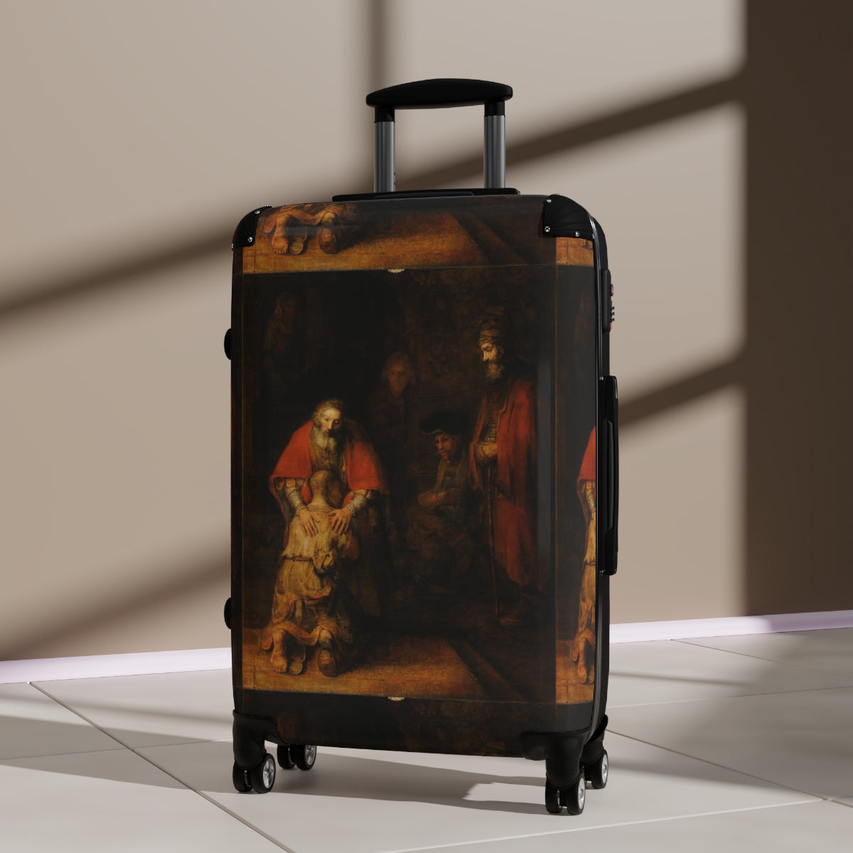 Getrott The Return of the Prodigal Son Rembrandt Black Cabin Suitcase Extended Storage Adjustable Telescopic Handle Double wheeled Polycarbonate Hard-shell Built-in Lock-Bags-Geotrott