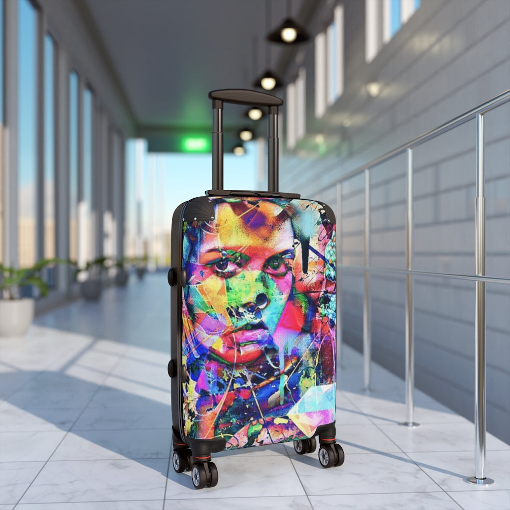 Geotrott Eddy Bogaert Graffiti Art Girl Face 7 Cabin Suitcase Extended Storage Adjustable Telescopic Handle Double Wheeled Polycarbonate Hard-Shell Built-In Lock