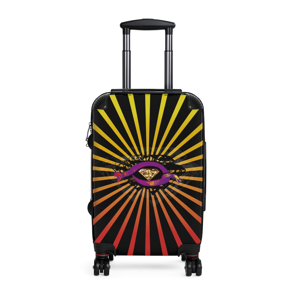 Getrott Snake Diamond Rays Print Pattern Cabin Suitcase Extended Storage Adjustable Telescopic Handle Double wheeled Polycarbonate Hard-shell Built-in Lock-Bags-Geotrott