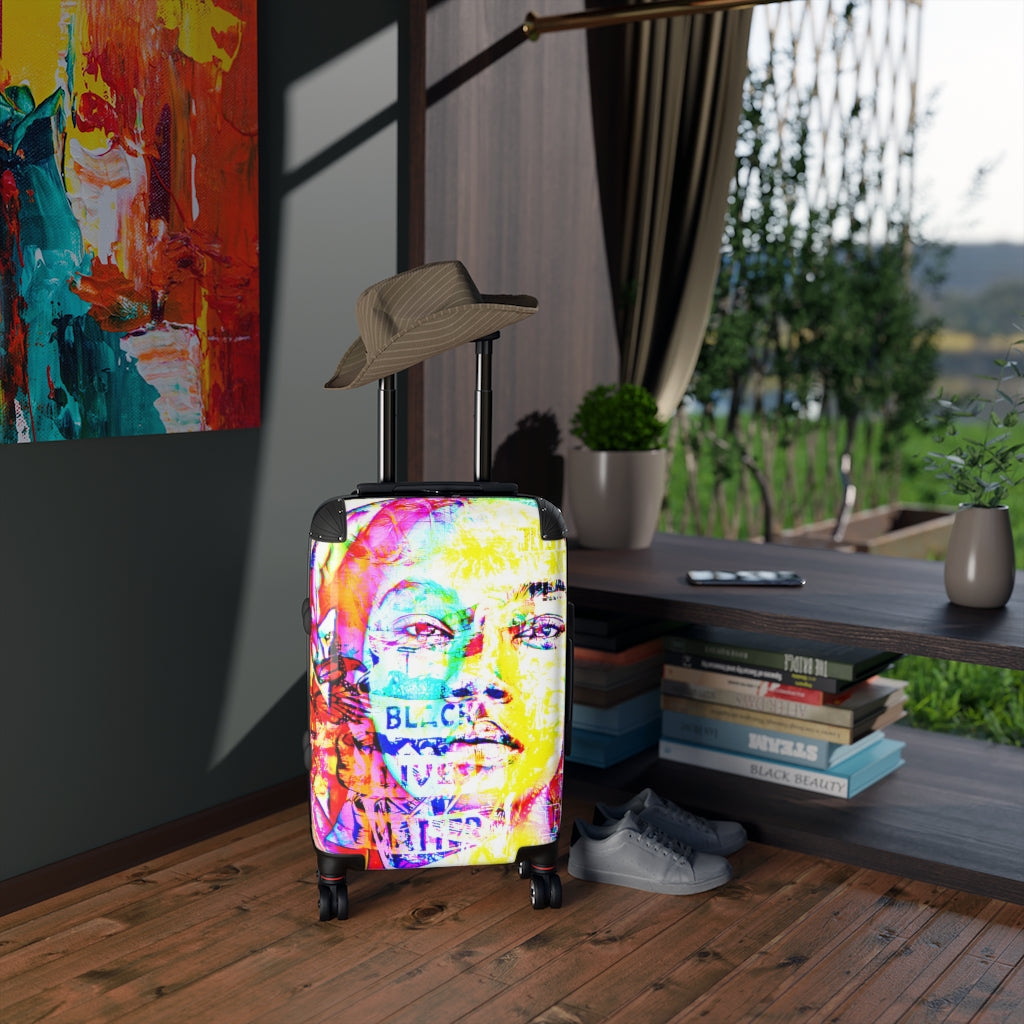 Geotrott Black Lives Matter Girl Face Graffiti Art Cabin Suitcase Extended Storage Adjustable Telescopic Handle Double Wheeled Polycarbonate Hard-Shell Built-In Lock
