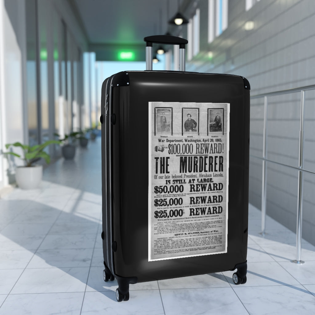 Getrott War Department Washington April 20th 1865 100,000 Reward The Murdered of Abraham Lincoln World Classic Poster Black Cabin Suitcase Carry-On Travel Check Luggage 4-Wheel Spinner Suitcase Bag Multiple Colors and Sizes-Bags-Geotrott