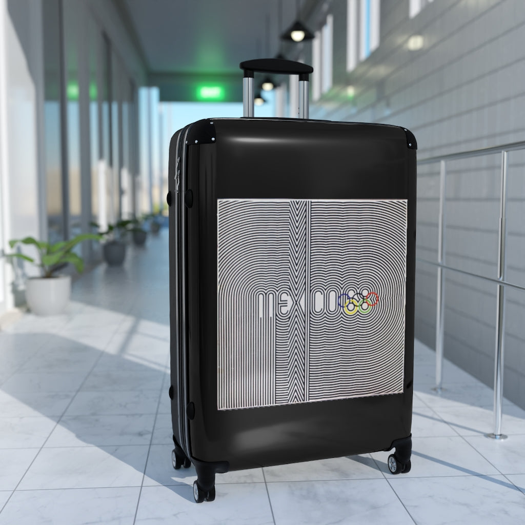 Getrott Mexico Olympics 1983 World Classic Poster Black Cabin Suitcase Inner Pockets Extended Storage Adjustable Telescopic Handle Inner Pockets Double wheeled Polycarbonate Hard-shell Built-in Lock