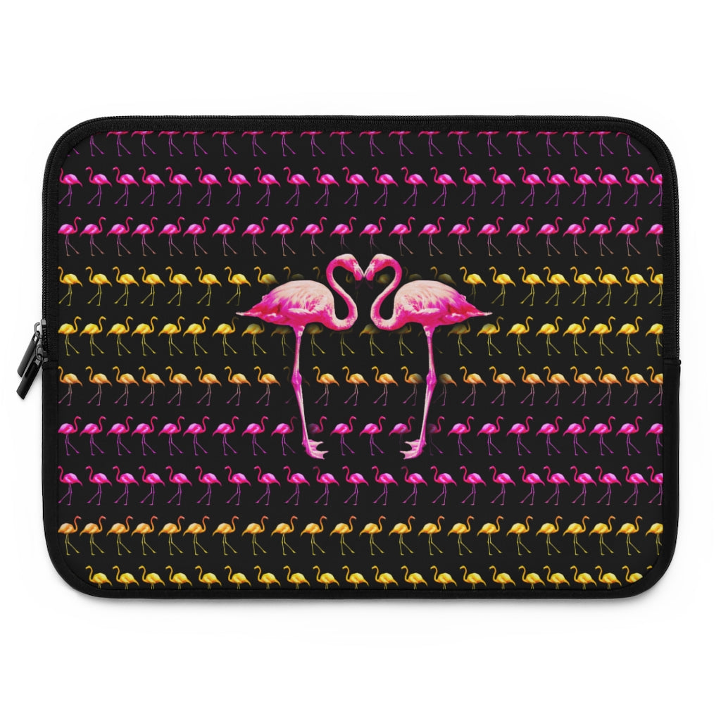 Geotrott Pink Yellow Flamingos Kissing Pattern Black Laptop Sleeve