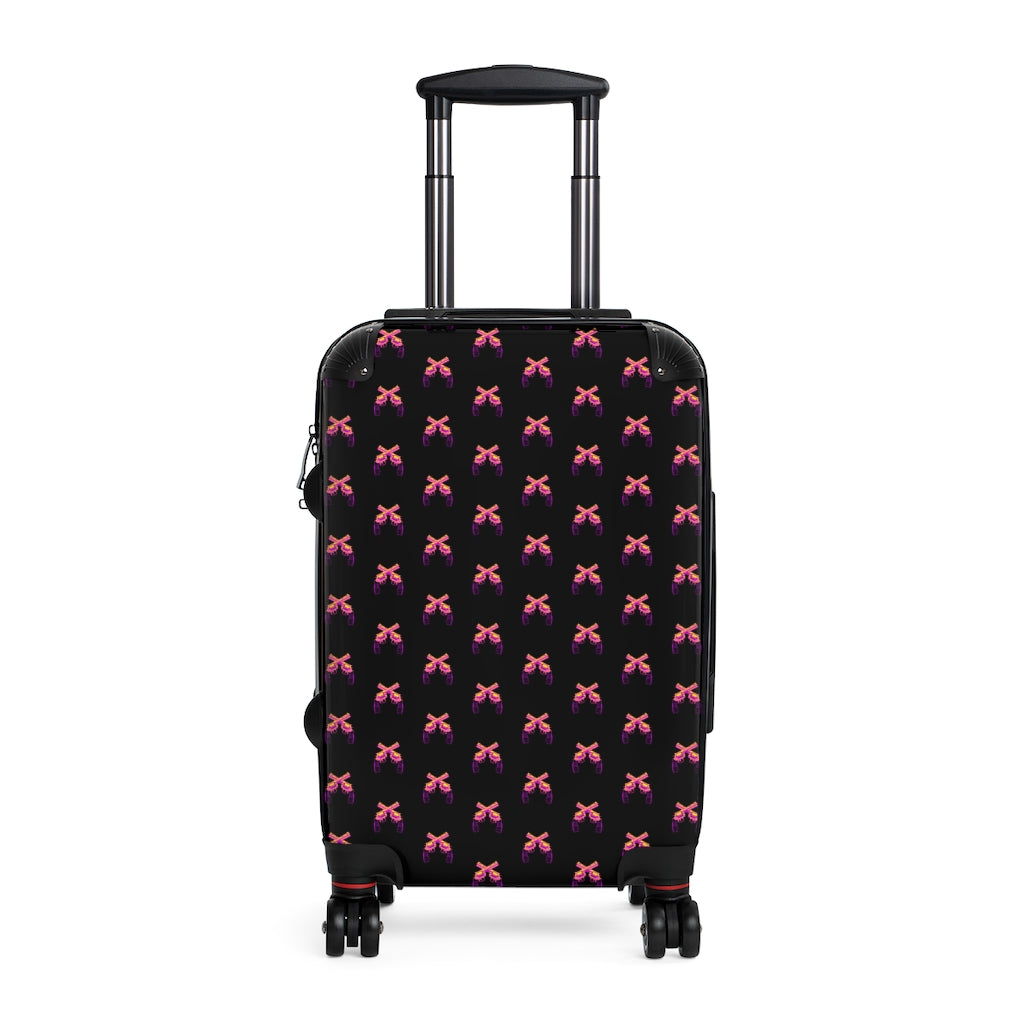 Geotrott Magnum Guns Crossed Pink Emblem Pattern Black Cabin Luggage Extended Storage Adjustable Telescopic Handle Double Wheeled Polycarbonate Hard-Shell Built-In Lock
