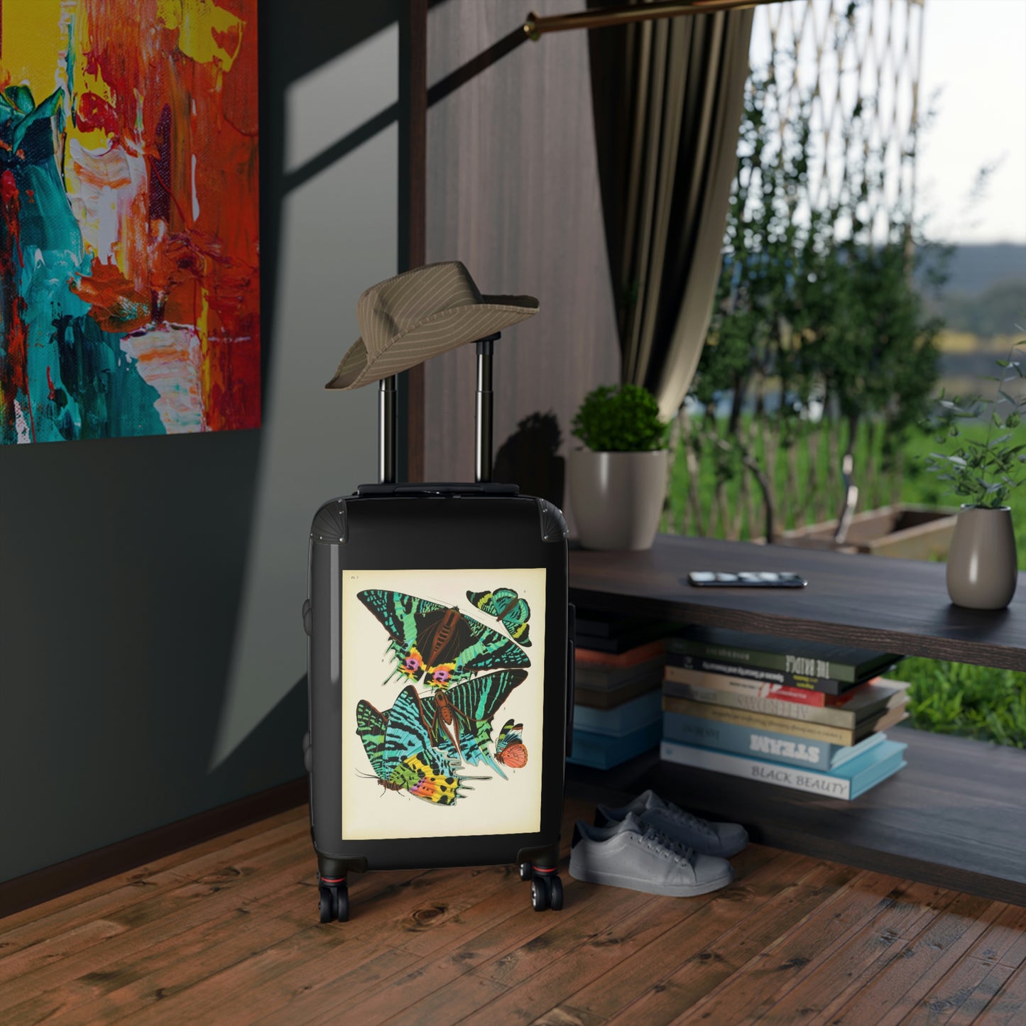 Geotrott Butterflies Macrolepidopteran Rhopalocera Lepidoptera Black Red Yellow Cabin Suitcase Rolling Luggage Extended Storage Adjustable Telescopic Handle Double Wheeled Polycarbonate Hard-Shell Built-In Lock