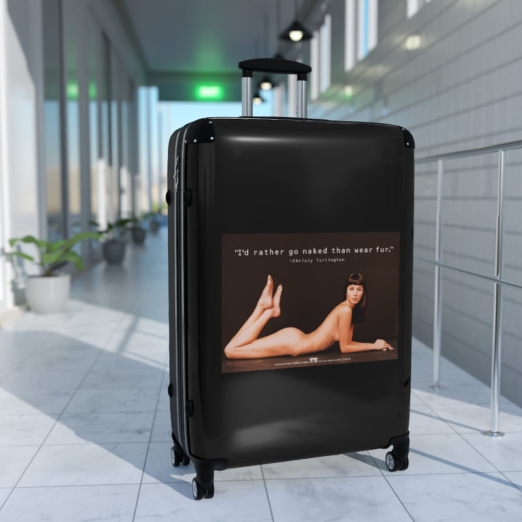 Getrott I'd rather go naked than wear fur Christy Turlington Peta World Classic Poster Black Cabin Suitcase Extended Storage Adjustable Telescopic Handle Double wheeled Polycarbonate Hard-shell Built-in Lock-Bags-Geotrott