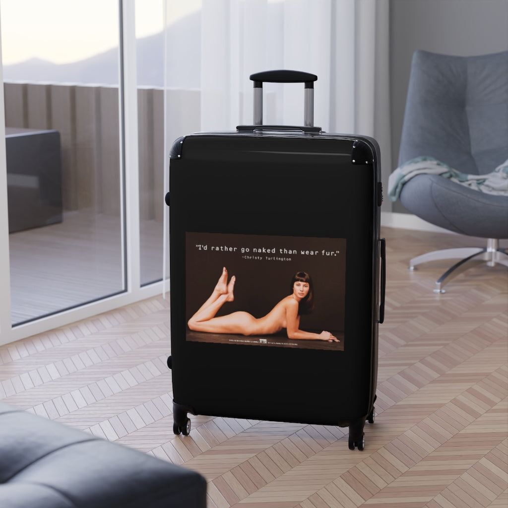 Getrott I'd rather go naked than wear fur Christy Turlington Peta World Classic Poster Black Cabin Suitcase Extended Storage Adjustable Telescopic Handle Double wheeled Polycarbonate Hard-shell Built-in Lock-Bags-Geotrott