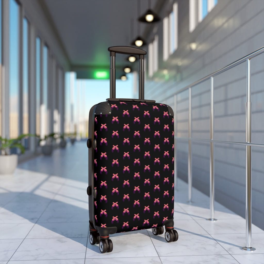 Geotrott Magnum Guns Crossed Pink Emblem Pattern Black Cabin Luggage Extended Storage Adjustable Telescopic Handle Double Wheeled Polycarbonate Hard-Shell Built-In Lock