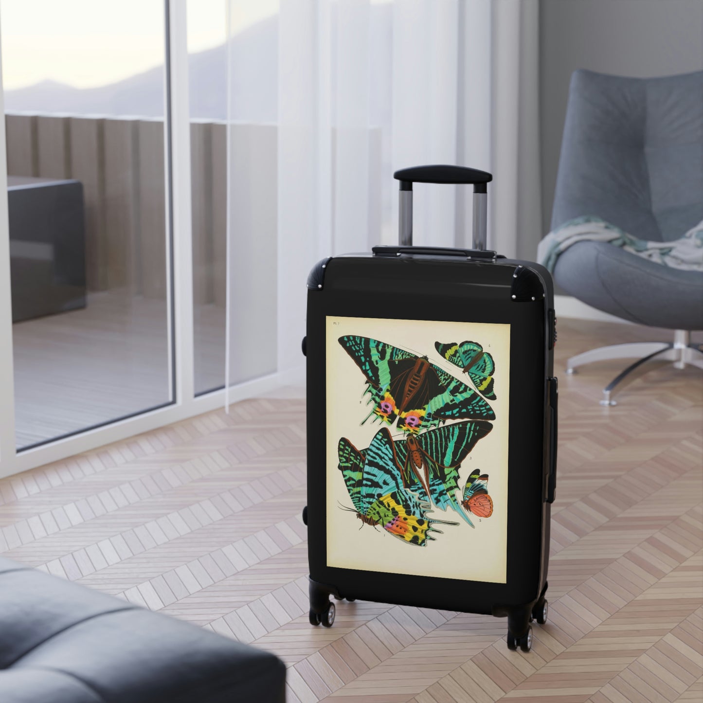 Geotrott Butterflies Macrolepidopteran Rhopalocera Lepidoptera Black Red Yellow Cabin Suitcase Rolling Luggage Extended Storage Adjustable Telescopic Handle Double Wheeled Polycarbonate Hard-Shell Built-In Lock