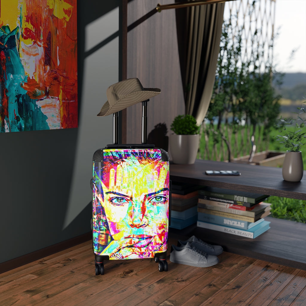 Geotrott Isabella Face Graffiti Art Cabin Suitcase Extended Storage Adjustable Telescopic Handle Double Wheeled Polycarbonate Hard-Shell Built-In Lock