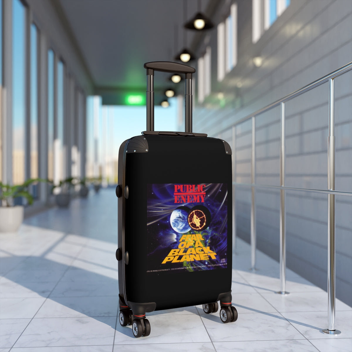 Geotrott Public Enemy Fear Of A Black Planet 1990 Black Cabin Suitcase Extended Storage Adjustable Telescopic Handle Double Wheeled Polycarbonate Hard Shell Built In Lock