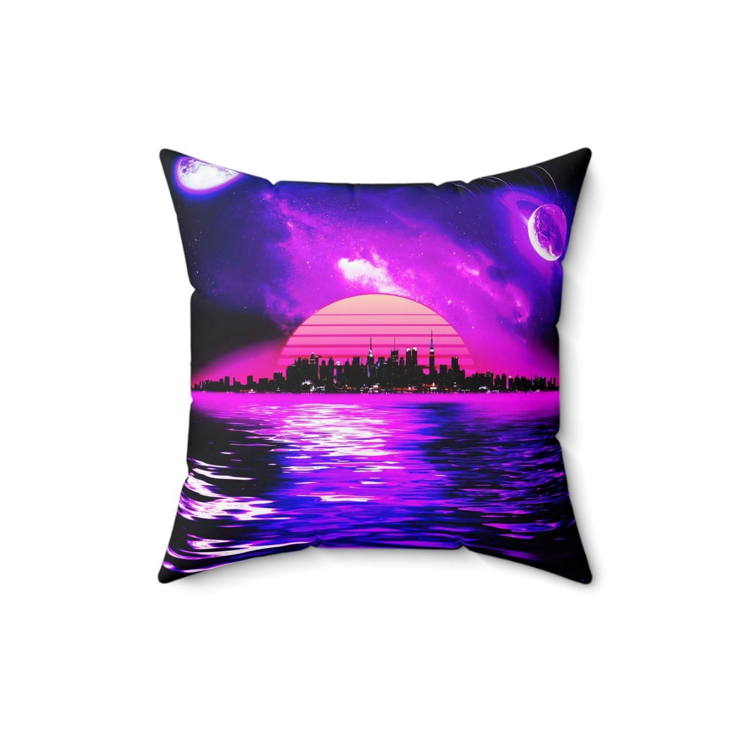 Geotrott Lunar Mars Space City Sunset Purple Pink Blue Spun Polyester Square Pillow