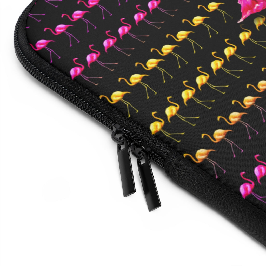 Getrott Pink Flamingo Birds Kissing Black Laptop Sleeve-Laptop Sleeve-Geotrott