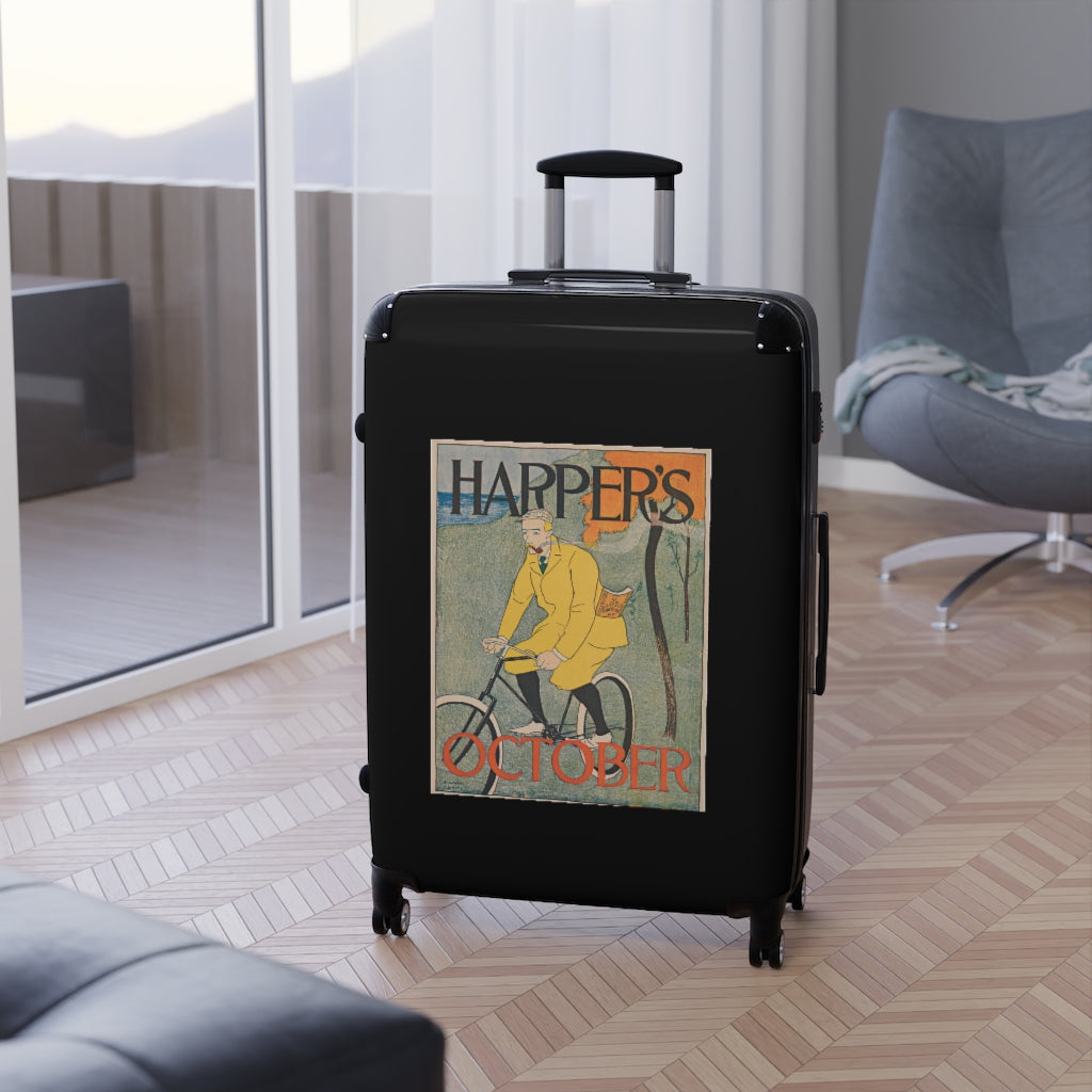 Getrott Harpers October World Classic Poster Man in Bycicle Cabin Suitcase Extended Storage Adjustable Telescopic Handle Double wheeled Polycarbonate Hard-shell Built-in Lock-Bags-Geotrott