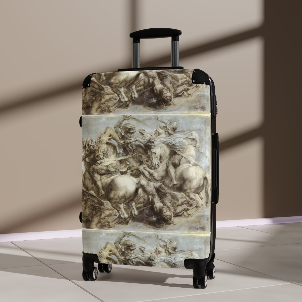 Getrott The Battle of Anghiari (Leonardo) by Leonardo Da Vinci Black Cabin Suitcase Extended Storage Adjustable Telescopic Handle Double wheeled Polycarbonate Hard-shell Built-in Lock-Bags-Geotrott