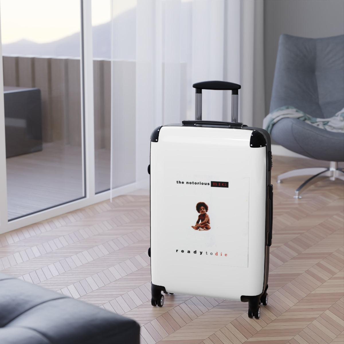Geotrott The Notorious Big Ready To Die White Cabin Suitcase Extended Storage Adjustable Telescopic Handle Double Wheeled Polycarbonate Hard Shell Built In Lock