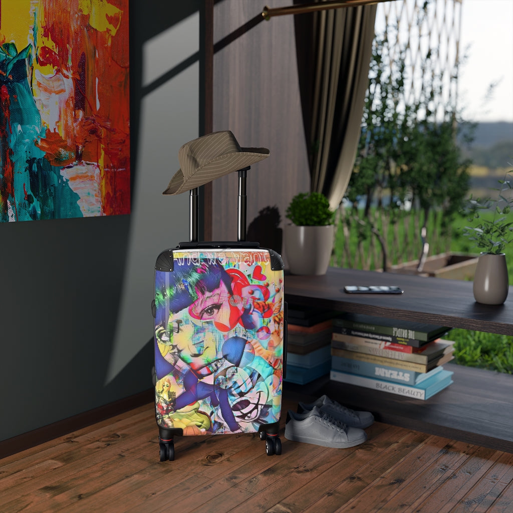 Geotrott Cool Pop Star Graffiti Cabin Suitcase Extended Storage Adjustable Telescopic Handle Double Wheeled Polycarbonate Hard-Shell Built-In Lock