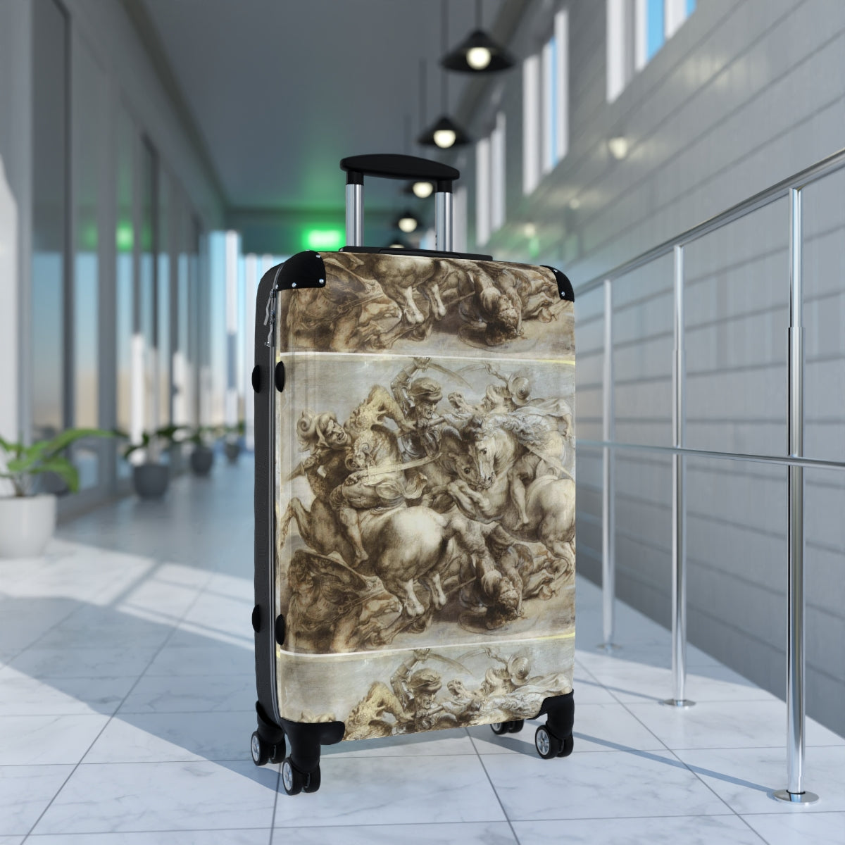 Getrott The Battle of Anghiari (Leonardo) by Leonardo Da Vinci Black Cabin Suitcase Extended Storage Adjustable Telescopic Handle Double wheeled Polycarbonate Hard-shell Built-in Lock-Bags-Geotrott