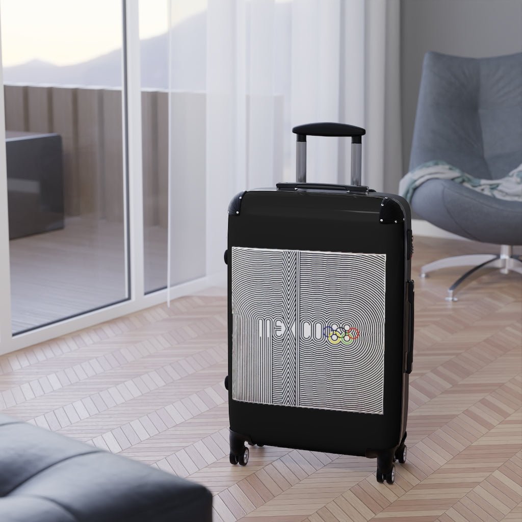 Getrott Mexico Olympics 1983 World Classic Poster Black Cabin Suitcase Inner Pockets Extended Storage Adjustable Telescopic Handle Inner Pockets Double wheeled Polycarbonate Hard-shell Built-in Lock