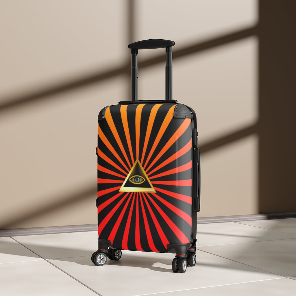 Geotrott Triangle Eye Illuminati Red Esoteric Cabin Suitcase 2 Extended Storage Adjustable Telescopic Handle Double Wheeled Polycarbonate Hard-Shell Built-In Lock