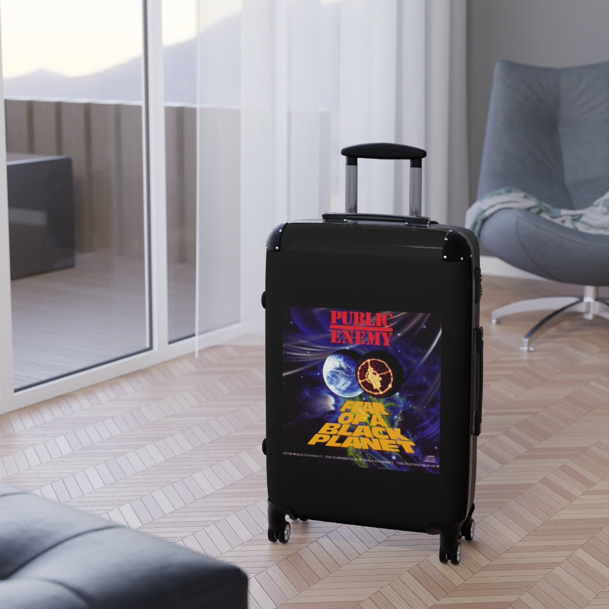 Geotrott Public Enemy Fear Of A Black Planet 1990 Black Cabin Suitcase Extended Storage Adjustable Telescopic Handle Double Wheeled Polycarbonate Hard Shell Built In Lock