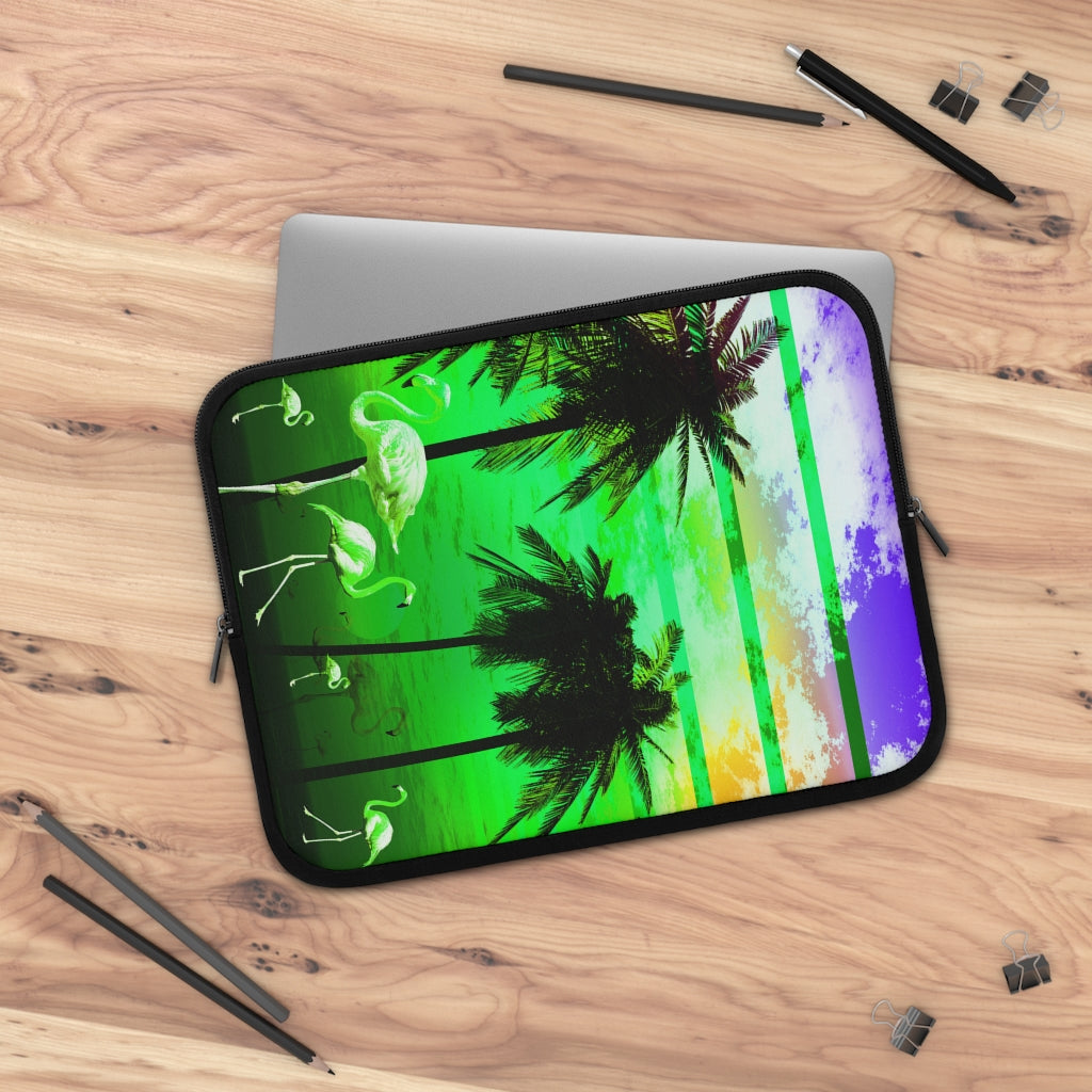 Getrott Green Beach Sunset Flamingos Laptop Sleeve-Laptop Sleeve-Geotrott