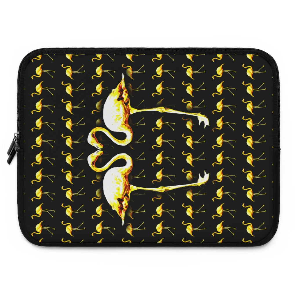 Getrott Yellow Flamingos Kissing Black Laptop Sleeve-Laptop Sleeve-Geotrott