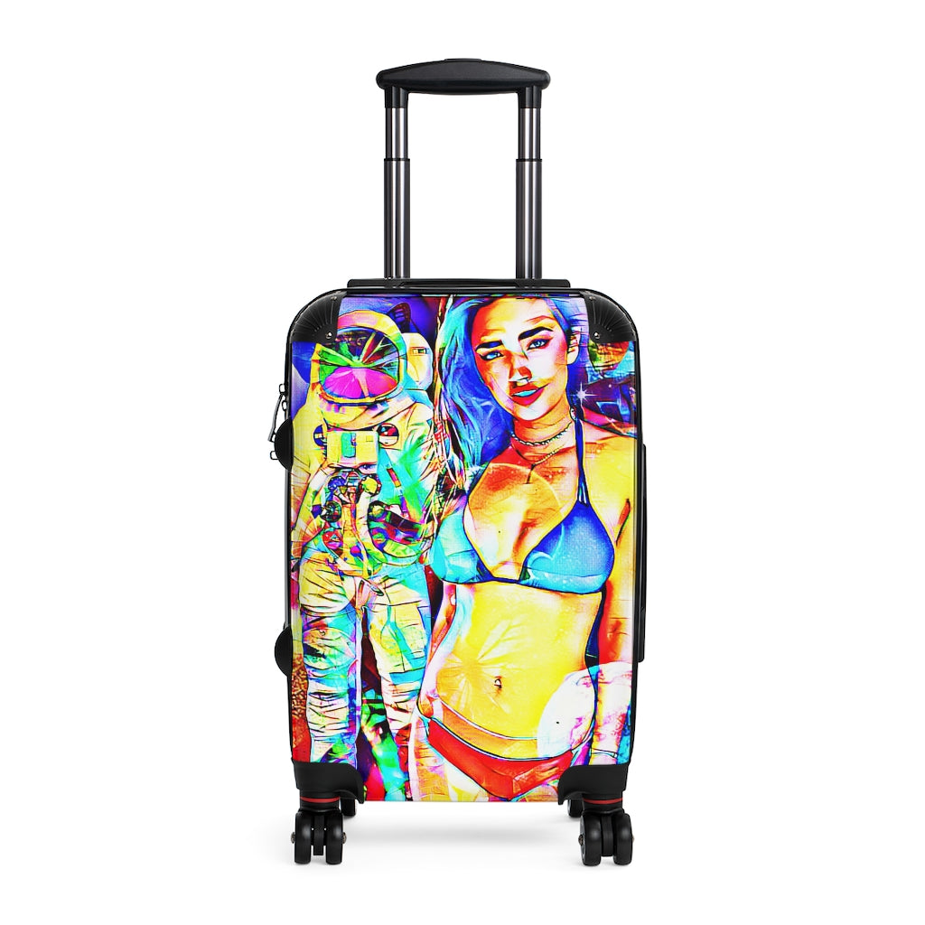Geotrott Astronaut Girlfriend Graffiti Art Cabin Suitcase Extended Storage Adjustable Telescopic Handle Double Wheeled Polycarbonate Hard-Shell Built-In Lock