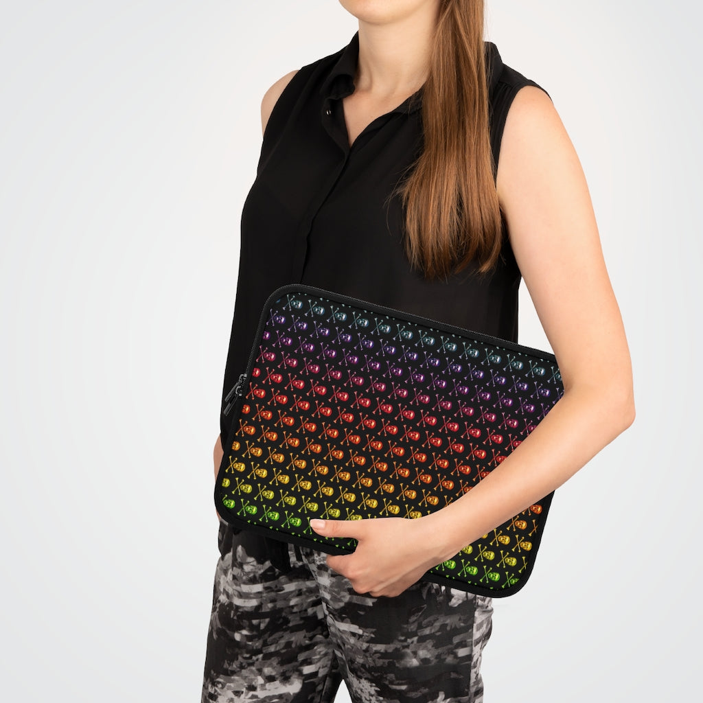 Getrott Raibow Skull and Bones Pattern Black Laptop Sleeve-Laptop Sleeve-Geotrott