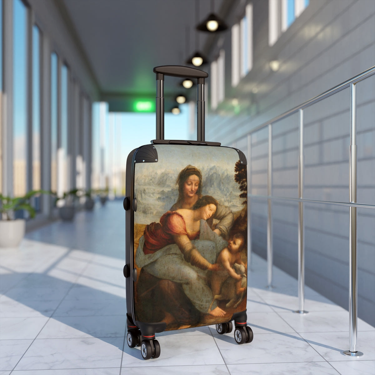 Geotrott The Virgin And Child With Saint Anne By Leonardo Da Vinci Black Cabin Suitcase Extended Storage Adjustable Telescopic Handle Double Wheeled Polycarbonate Hard-Shell Built-In Lock