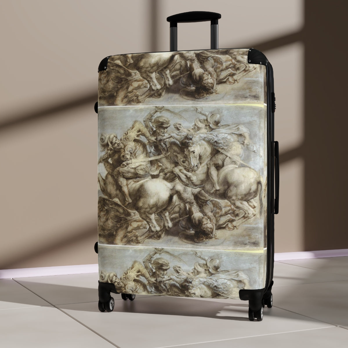 Getrott The Battle of Anghiari (Leonardo) by Leonardo Da Vinci Black Cabin Suitcase Extended Storage Adjustable Telescopic Handle Double wheeled Polycarbonate Hard-shell Built-in Lock-Bags-Geotrott