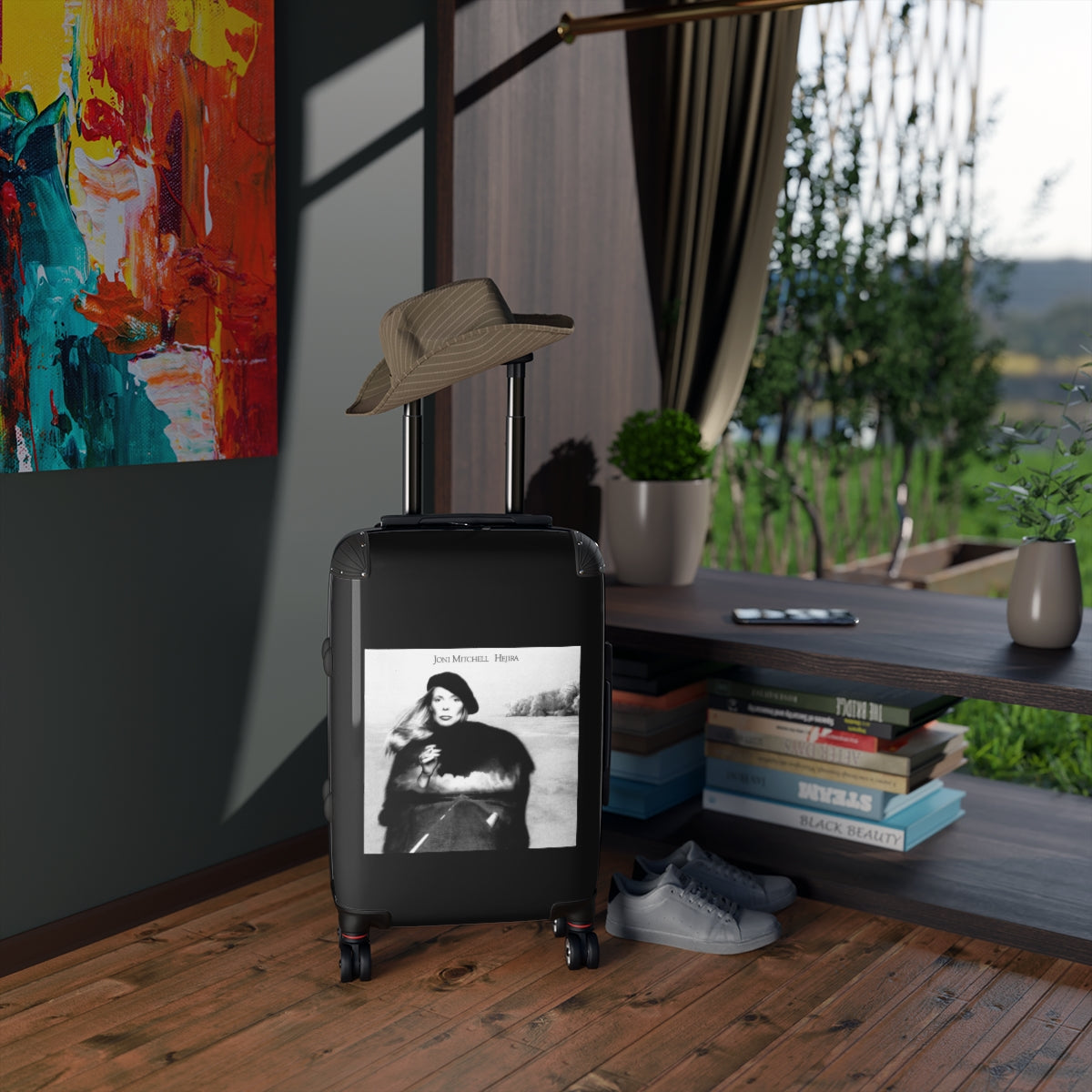 Geotrott Joni Mitchell Hejira 1976 Black Cabin Suitcase Extended Storage Adjustable Telescopic Handle Double Wheeled Polycarbonate Hard Shell Built In Lock