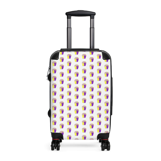 Geotrott Cruise Ship Purple Yellow Pattern White Cabin Suitcase Extended Storage Adjustable Telescopic Handle Double Wheeled Polycarbonate Hard-Shell Built-In Lock
