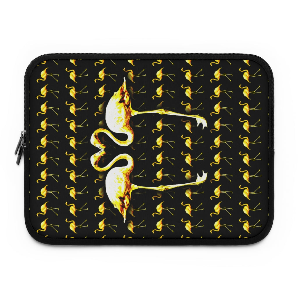 Getrott Yellow Flamingos Kissing Black Laptop Sleeve-Laptop Sleeve-Geotrott