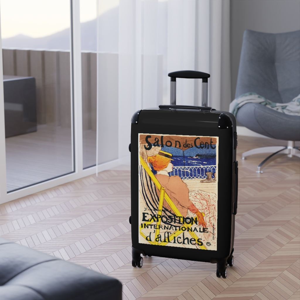 Geotrott Salon De Cent Exposition Internationale Di Affiches World Classic Poster Black Cabin Suitcase Extended Storage Adjustable Telescopic Handle Double Wheeled Polycarbonate Hard-Shell Built-In Lock