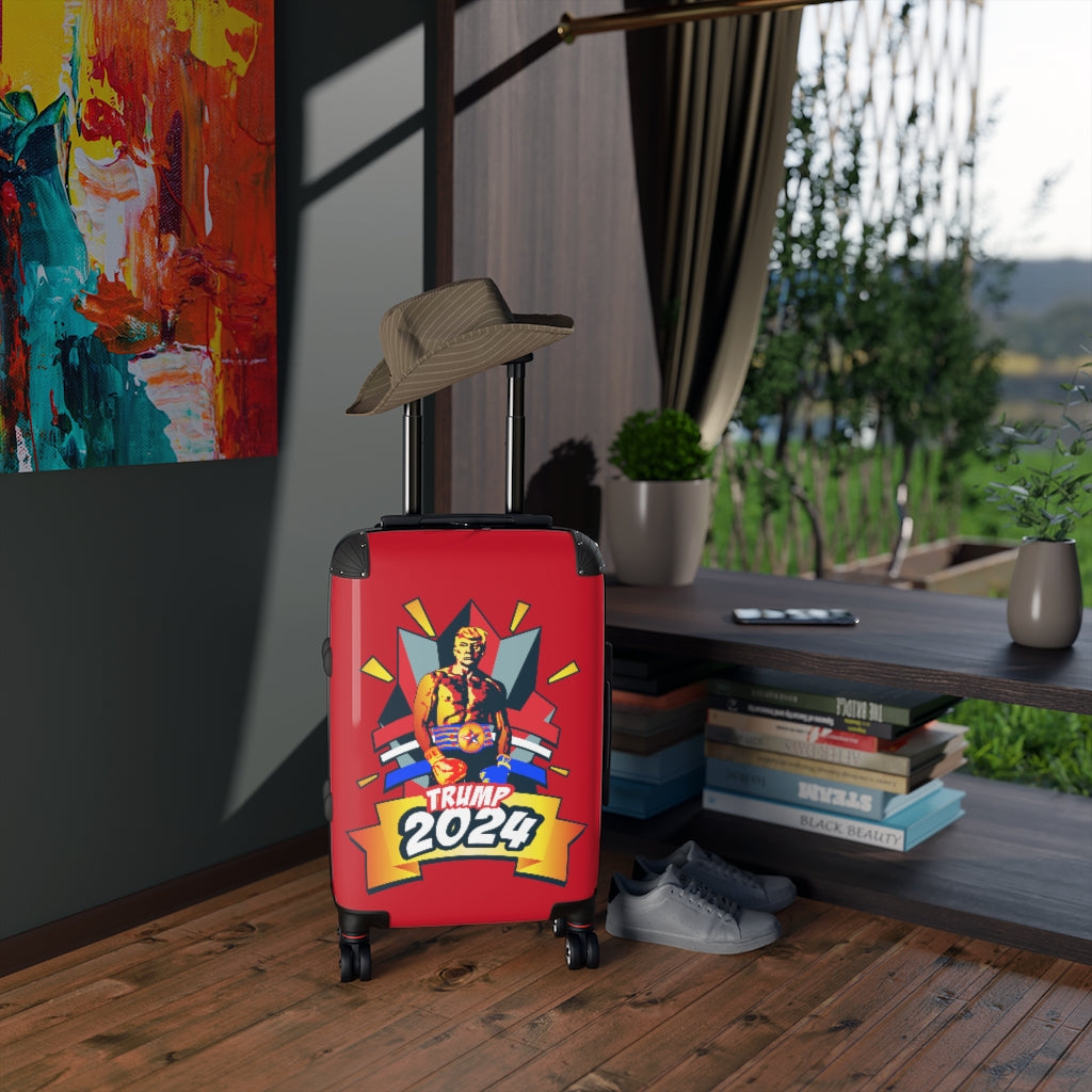 Getrott Trump Rocky Balboa Poster Red Cabin Luggage Inner Pockets Extended Storage Adjustable Telescopic Handle Inner Pockets Double wheeled Polycarbonate Hard-shell Built-in Lock
